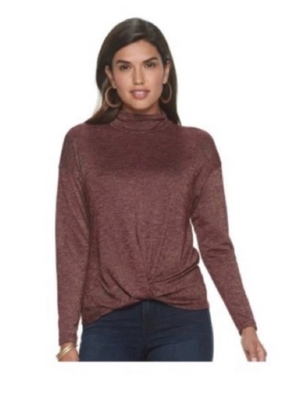 Jennifer Lopez Women's Twist Front Turtleneck Long Sleeve Top Size Medium